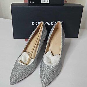 Coach Addie pump heels in silver metallic fabric